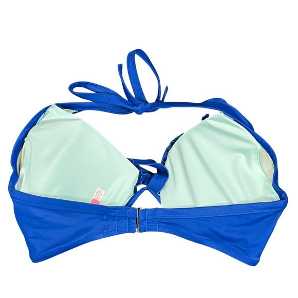 Victorias Secret The High Tie Halter Swim Top Womens 36DD Blue Ruffle Underwire - Picture 2 of 9